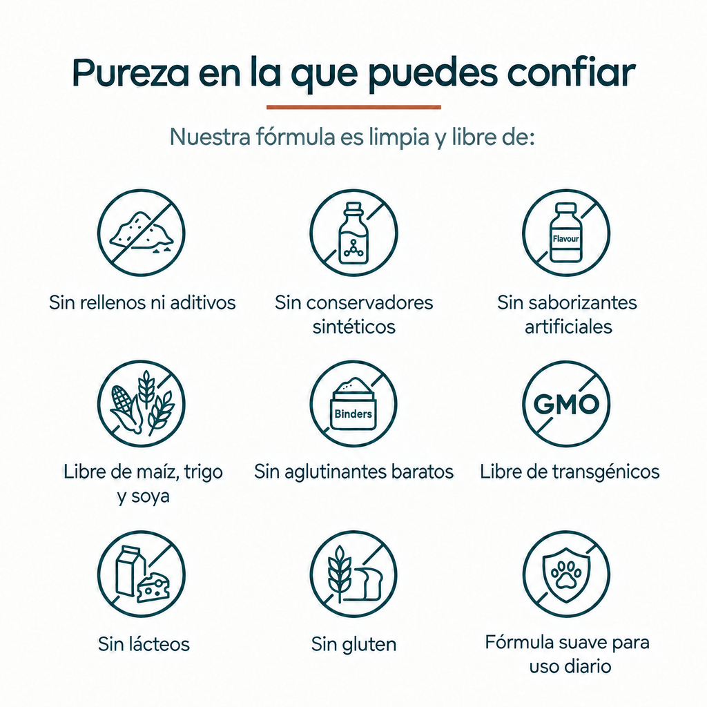 Fórmula limpia: sin rellenos, sin conservadores sintéticos, sin saborizantes artificiales, sin gluten y fórmula suave para uso diario