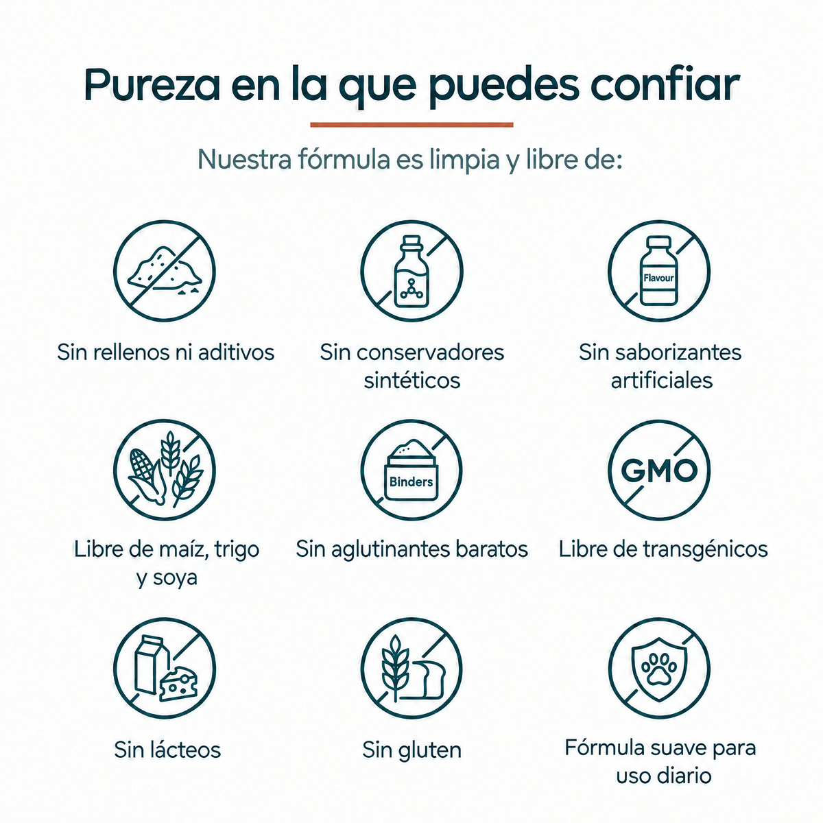 Fórmula limpia: sin rellenos, sin conservadores sintéticos, sin saborizantes artificiales, sin gluten y fórmula suave para uso diario