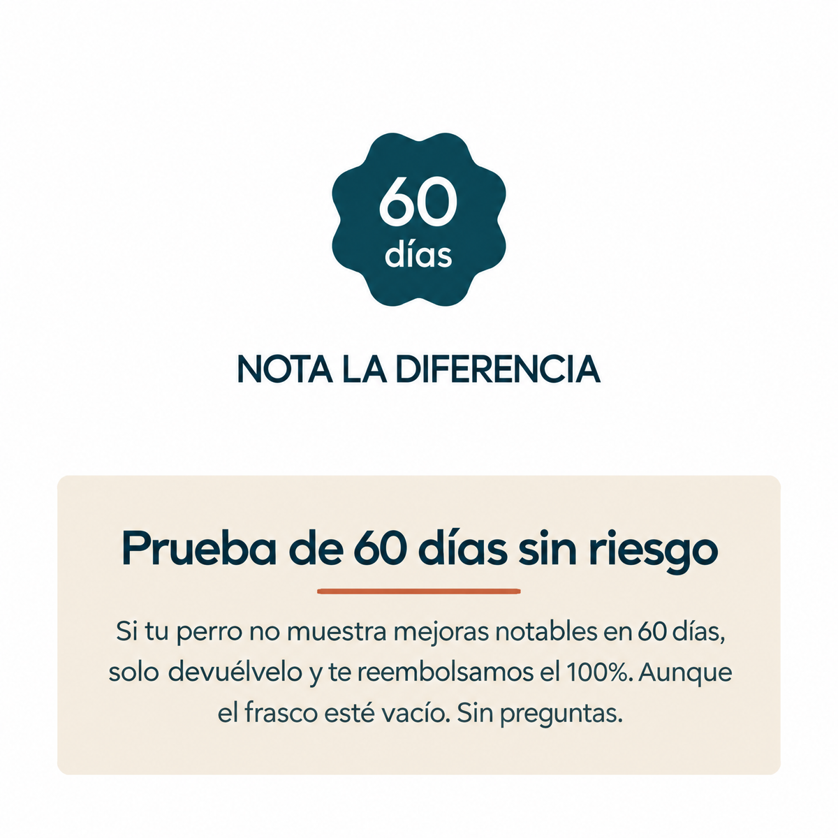 Prueba de 60 días sin riesgo: si tu perro no mejora te reembolsamos el 100%
